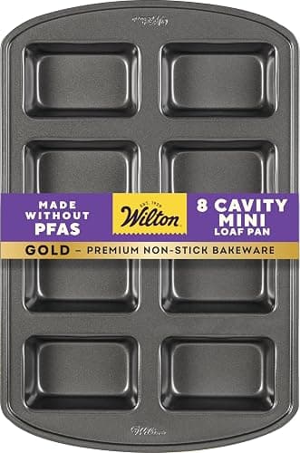 Wilton Gold Non-Stick Bakeware Mini Loaf - Baking Pan for Mini Banana Breads, Cakes & More - Made Without PFAS - Offers Even Heat Distribution & Hassle-Free Cleaning - 15 x 10 x 1.6 Inch, 8 Cavity thumbnail 2