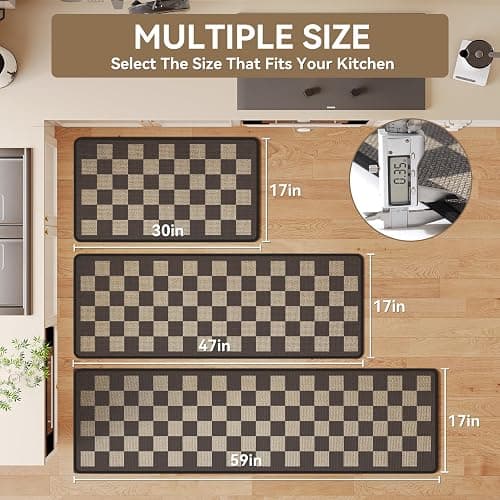 YDKGL Kitchen Rugs Kitchen Mats for Floor Non Slip Beige Checkered 17"x30" | Super Absorbent Woven Rubber Backing Washable Kitchen Floor Mat Sink Mat Runner Rugs Front of Sink, Easy Clean thumbnail 2