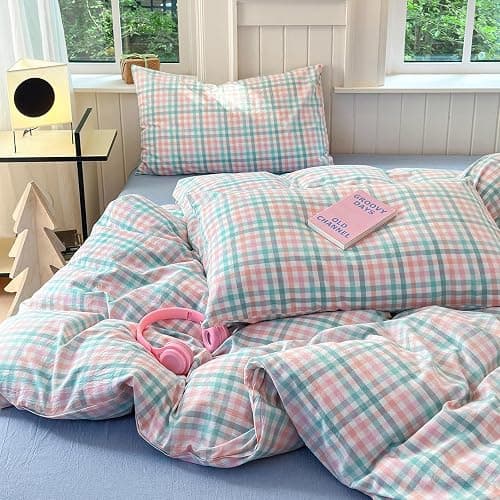 LifeTB Queen Comforter Set Multi-Colored Gingham Comforter Modern Style Checkered Pattern Comforter Set Colorful Grid Plaid Bedding Comforter Fluffy Soft Lightweight Grid Bedding Set Breathable thumbnail 7