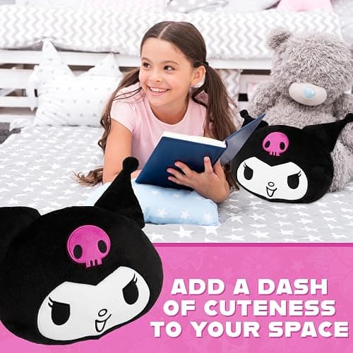 Hello Kitty Sanrio Plush Cushion Pillow, Plush Throw Pillow Fluffy Cushion Kawaii Decor Cinnamoroll Kuromi, Gifts for Teens, Women (Black Kuromi, L12.4 x W11) thumbnail 4