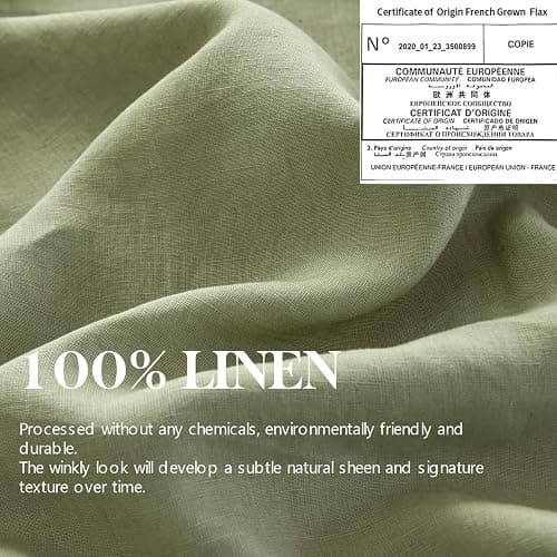 Simple&Opulence 100% French Linen Sheet Set Breathable Durable for Hot Sleepers Bedding 4 pcs - 1 Flat Sheet,1 Fitted Sheet,2 Pillowcases with Hemstitch Lace Embroidery Design (Sage Green, Queen) thumbnail 4
