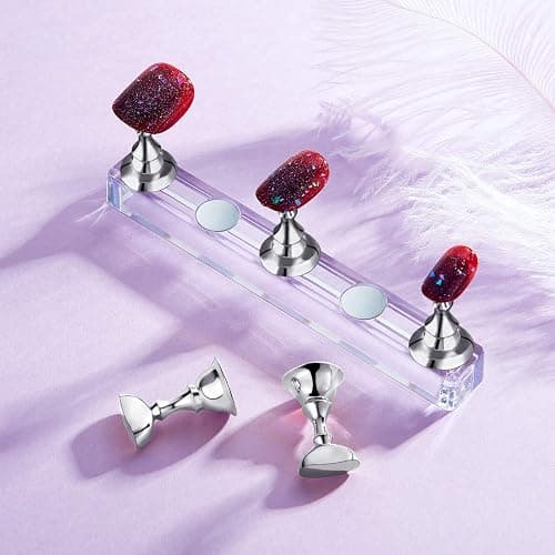 Blulu 2 Sets Nail Stand for Press on Acrylic Nails Display Practice Magnetic Fake Nail Holder for Painting Nails for False Fingernail Manicure Tool Home DIY Salon Supplies(Silver) thumbnail 7