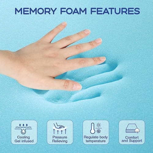 VALUXE Queen Mattress Topper 3 Inch Cooling Gel Memory Foam, CertiPUR-US Certified Topper & Pad for Back Pain Relief, Soft Breathable Bedding with Pressure Relief (Blue) thumbnail 3