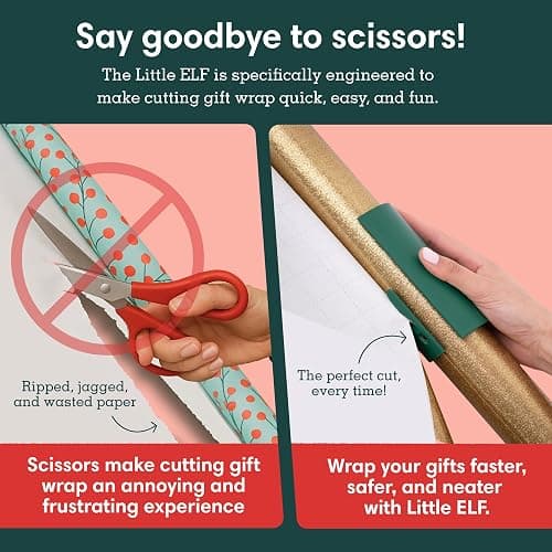 Little ELF Wrapping Paper Cutter (2-Pack) | As seen on Shark Tank | Made in USA | Green | Holiday Gift Wrap Paper Roll Holder and Cutter thumbnail 4