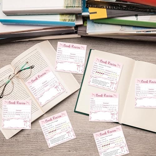 L1rabe Book Review Mini Sticky Notes - 6P Spring Easter Gift Pink Self Stick Note Pads Reading Tracker for Book Lover Readers, 300 Sheets Small Notepads Reading Log Stickers for Bookish Bookworm Gift thumbnail 2