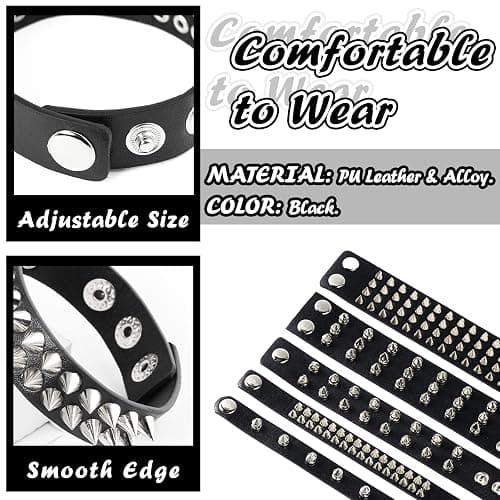 Qinsihwn Punk Studded Bracelet Goth Bracelet Leather Rivets Spike Bracelets Cuff Adjustable Metal Wristband Gothic Accessories thumbnail 3