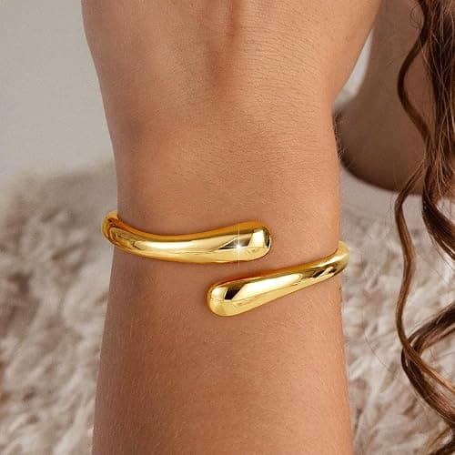 Eaciy Gold Bracelets for Women Trendy - 14K Gold Plated Bangle Bracelet Chunky Adjustable Twist Cuff Gold Bracelet Non Tarnish Waterproof Jewelry for Women Gifts thumbnail 4