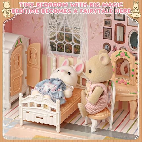 TUZT Suitcase Dollhouse Furniture Set for Kids, Mini Dollhouse Box with 2 Flexible Dolls and Bedroom&Bathroom Furnitures, Pretend Play Accessories Christmas Birthday Gift for Toddlers Ages 3+ thumbnail 6