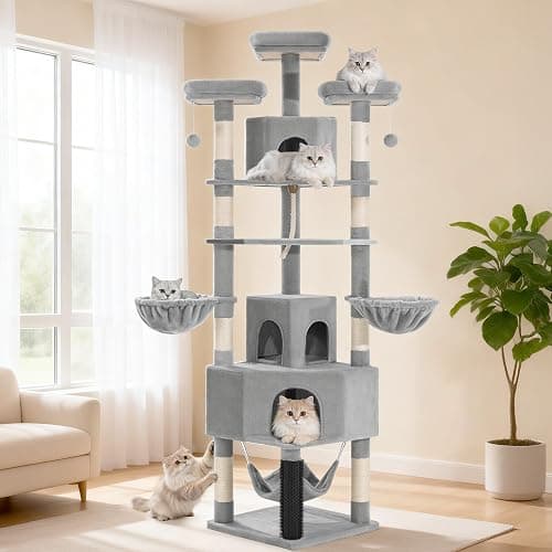 Fobyfurny Arbre à Chat XXL, 220 cm, avec Grande Grotte, Gris Clair | 3 Perchoirs, 8 Griffoirs, Hamac, Panier, Poteau de Toilettage, Corde Épaisse en Sisal Usage Intérieur FPMS011FG1 thumbnail 9
