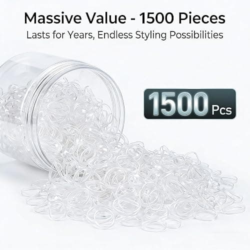 EAONE Clear Elastic Hair Rubber Bands, 1500pcs No Damage Mini Hair Ties Small Tiny Ponytail Holder, Hairstyling Accessories for Women Girls, 20mm in Diameter and 2mm in Width thumbnail 3