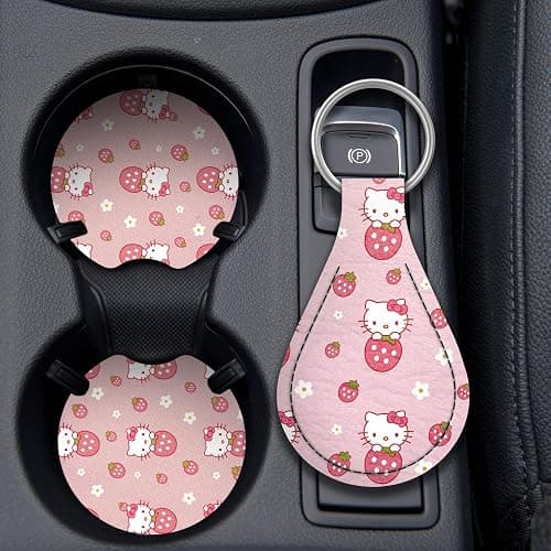 Kitty Accessories Car, Strawberry Pink Hello Cat Wheel Cover, Y2K Car Accessories, Girly Steering Wheel Cover, Universal Fit 14.5-15 inch Auto SUV Vans Trucks, Anti-Slip and Sweat Absorption - Pink thumbnail 4