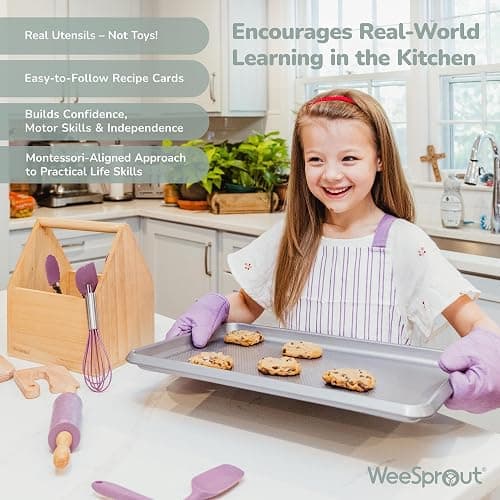WeeSprout Little Chef Kids Cooking & Baking Set, 14 Piece Cooking Set with Real Kitchen Tools & Kids Apron, Baking Gift for Girls, Boys & Junior Chefs, Food Grade Materials, Choice of Colors thumbnail 5