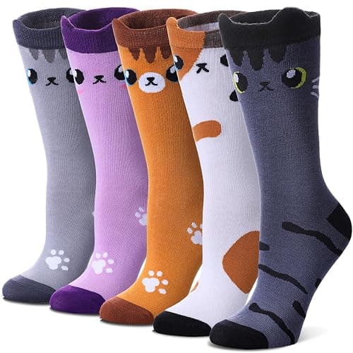 SDBING Womens Cat Socks Cute Gifts Animal Soft Breathable Thin Cotton Casual Crew Socks 5 Pairs - Image 1