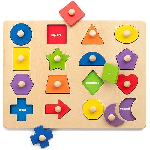 Coogam Montessori Toy Wooden Shape Peg Puzzle, Fine Motor Color Matching Sorting Board, Early Learning Educational Activity Toy Gift for Preschool Toddler Baby 3 4 5 Year Old - Image 1