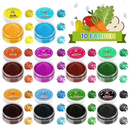 Natürliche Lebensmittelfarbe - 10 Pflanzliche Lebensmittelfarbe Pulver, 100% Natürliches Lebensmittelfarben Set, Frei von Künstlichen Farbstoffen, Ideal für Fondant, Buttercreme, Macarons, Backen thumbnail 3