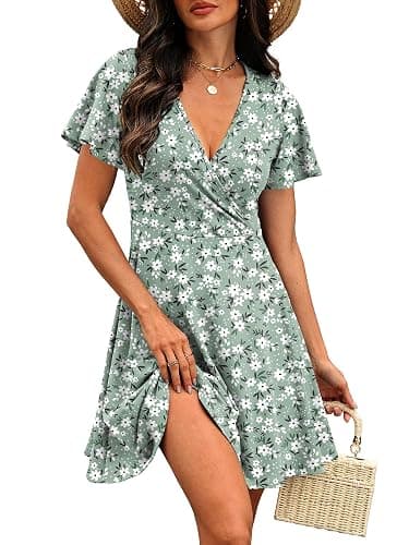 RUMIA Womens Casual Dresses Wrap V Neck Dress A-Line Ruffle Sleeve Summer Sundress Fashion 2026 thumbnail 2