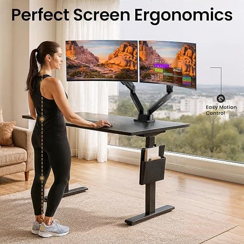EVEO Premium Dual Monitor Mount 14"-32” Dual Monitor Arm VESA Bracket Adjustable Height Gas Spring Dual Monitor Stand, Screen Full Motion Dual Monitor Arm-Computer Monitor Stand for 2 Screens - Black thumbnail 6