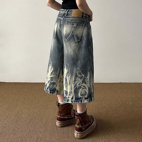 Baggy Jeans Damen Y2k Caprihose Weite Bein Kurz Denim Hose Frauen Hip Hop Streetwear Destroyed Kurze Sommerjeans Jogginghose Schlupfjeans Dreiviertel Hosen mit Tasche Bequem Capri Jeans thumbnail 4