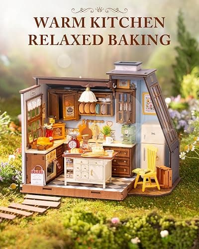 Rolife DIY Miniature House Kit for Adults, Baking Kitchen Mini Wooden Dollhouse Kit with LED Light Tiny House Diorama Building Kits Birthday Craft Hobbies Gift Home Decor for Teens Family thumbnail 2