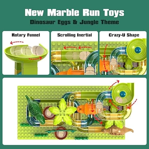 JIXIn Dinosaur Marble Runs for Kids 4-8 - Building Blocks Compatible with DUPLO Lego Sets - 125 PCS Classic Big Blocks for Toddlers Ages 3-5 - Montessori Learning STEM Toys - 125 Dinosaur Marble Run thumbnail 2