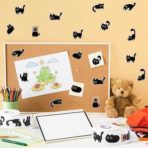 DSjuedui Black Cat Sticker Rolls - 1000Pcs Funny Cartoon Cat Meme 10 Style Stickers Gifts Pack for Kids Teen Adults, Cute Label Decals Crafts for Laptop Guitar Skateboard Home Decor School Rewards thumbnail 4