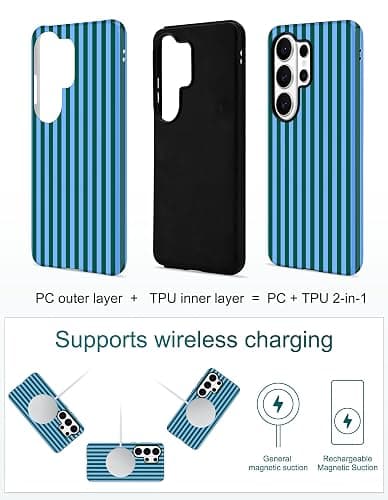 Aitipy Magnetic Striped Phone Case for Samsung Galaxy A16 5G, Blue Green | Compatible with MagSafe, Cute Stripes Aesthetic Design, TPU and PC Protective Phone Cover for Women Men Girls Boys thumbnail 3
