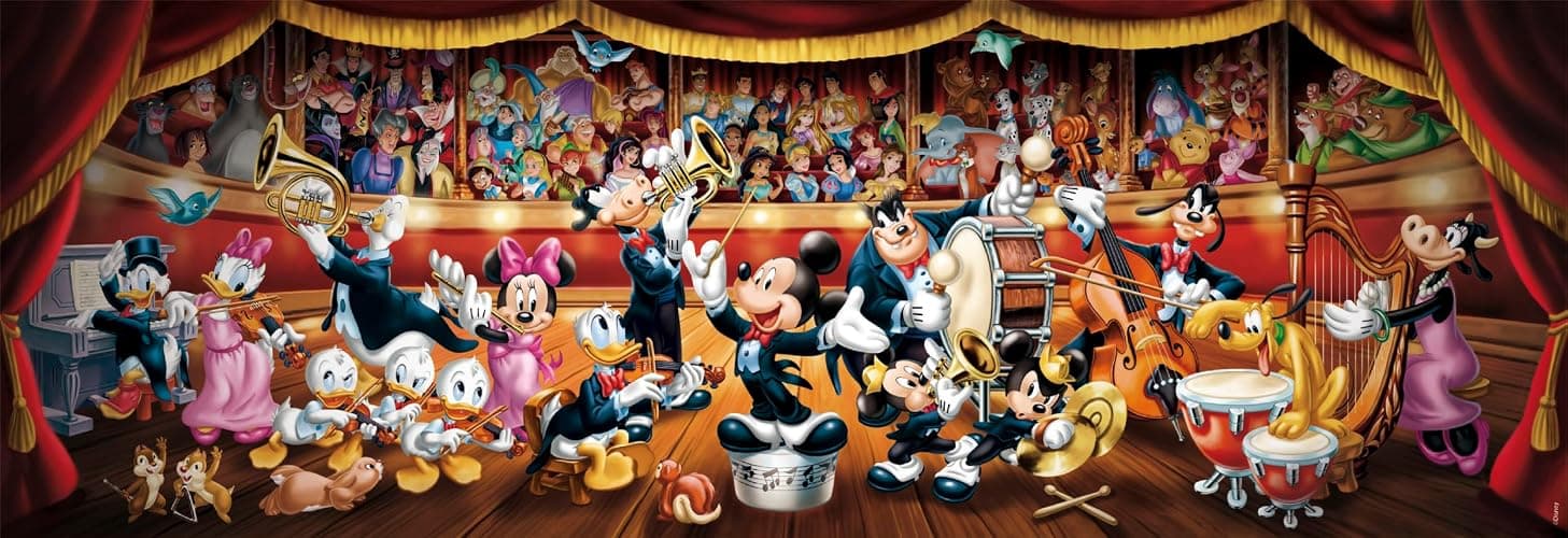 Clementoni - Puzzle 1000 Pezzi per Adulti e Ragazzi, Collection Panorama Tema Disney Orchestra, con Poster Incluso, Compact Box, Idea Regalo Made in Italy, 98x33 cm, 37067 thumbnail 4