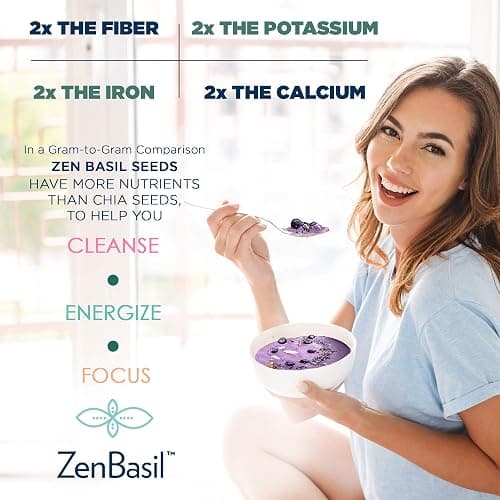 Zen Basil Seeds | edible basil seeds, kosher, non-gmo, lectin free, gluten free, plant based, keto, paleo, vegan | 15g fiber per/serv | 14oz | more fiber than chia seeds | prebiotic thumbnail 5