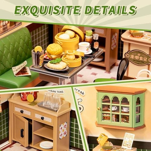Rolife Super Creator DIY Miniature Plastic House Building Set Playset with LED, Suitable for Mini Figures Construction Toys Diorama Kit Gifts for Teens Adults (Hong Kong Bites Cafe) thumbnail 3
