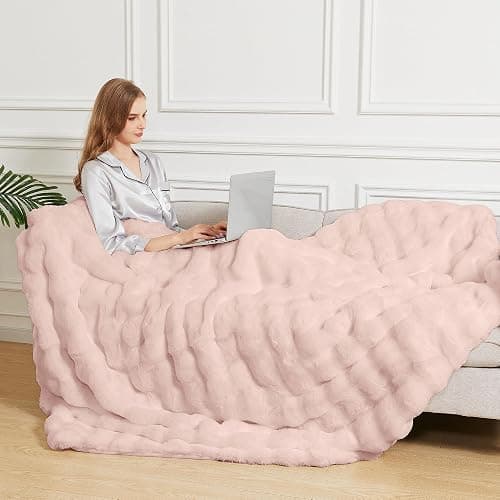 ORINOVA Pink Fluffy Double Sided Blanket for Couch Living Room Faux Fur 50x60 Fuzzy Throw No Shed Blanket for Bed Soft Furry Bed Cozy Comforter Home Decor Gifts 860 GSM thumbnail 8