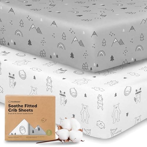 KeaBabies 2-Pack Organic Crib Sheets for Boys, Girls - Fitted Crib Mattress Sheet Neutral, Breathable Jersey Cotton Cover for Baby Bed, Toddler Mattress, Soft & Cute Prints (Woodland) - Image 1