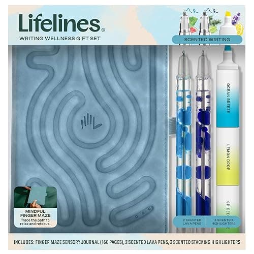 Lifelines Writing Wellness Gift Set - Aromatherapy & Sensory Immersion | Scented Writing Set Includes Finger Maze Sensory Journal, 3 Scented Stacking Highlighters & 2 Lava Gel Pens - Image 1