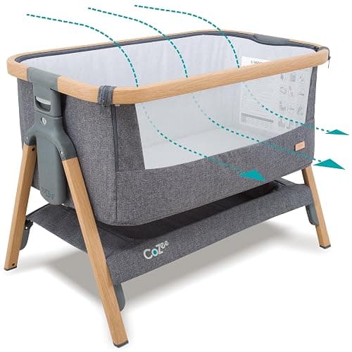 Tutti Bambini CoZee® Berceau Bébé & Lit Cododo 2-in-1 - Lit Bébé avec Matelas Respirant - 6 Hauteurs Réglables - Fenêtre D'Aération - Pliable - 0-6 Mois (Chêne & Charbon) - Image 1