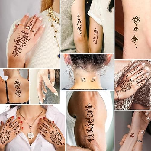 MuseLuxe 126 PCS Temporary Tattoos Stencils Kit,Temporary Tattoos Kit - 6 Pcs 2 Color(Brown Black) Ink with Gloves,DIY Body Art Painting for Women Men Adults Kids thumbnail 5