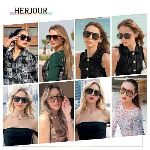HERJOUR Retro Trendy Square Aviator Sunglasses Womens Mens 70s Classic Vintage Oversized Sun Glasses AR82173 thumbnail 2