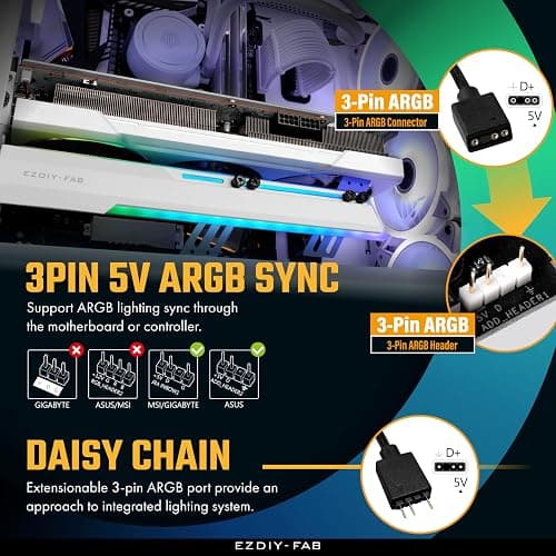 EZDIY-FAB 5V ARGB GPU Holder Brace Graphics Card GPU Support Video Card Holder Bracket, Strenchable Structure, Video Card Sag Holder/Holster Bracket Support RX7990XTX, RTX4090, White-341-1 thumbnail 8