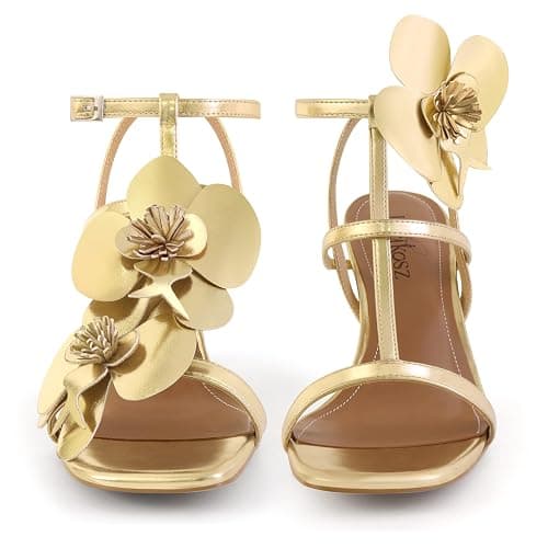LACIKOSZ Floral Women High Heels Strappy Sandals Comfortable Dressy Shoes | Open Toe Ankle Strap Square Toe Wedding Bride - Image 1