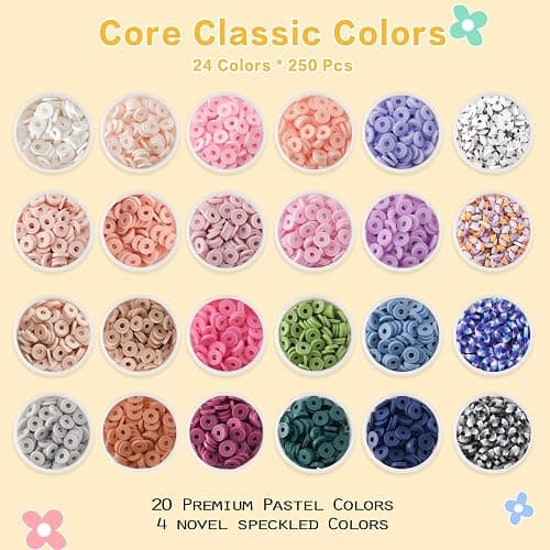 ADIIL 7200 Pcs Clay Beads Friendship Bracelet Making Kit, 24 Colors 6mm Polymer Heishi Beads, Pastel thumbnail 2