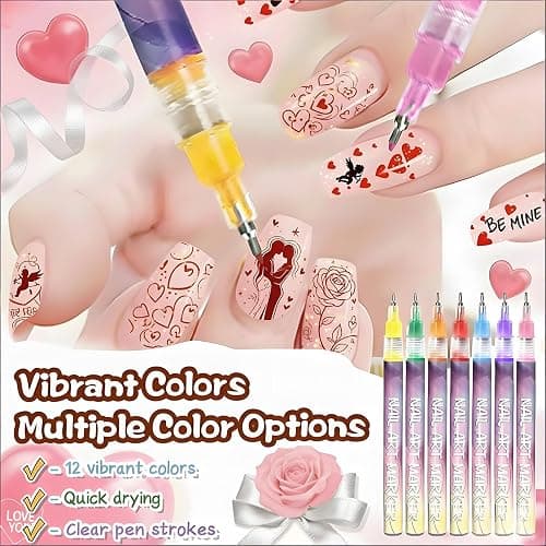 Nail Art Pens 12 Colors - 3D Quick-Dry Nail Art Markers for Kids, Girls, Drawing Painting Liner Brush for Painting, Drawing, Lines & Designs, Gifts for Women Girls thumbnail 2