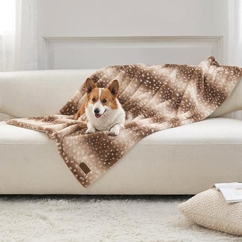 COZY KISS Waterproof Pet Blanket Deer Print for Large Dog & Cat, 30x40 inch | Luxury Fuzzy Fluffy Warm Plush Christmas Blanket for Women Sofa Bed Couch Chair, Liquid Pee Proof, Reversible & Soft, Brown - Image 1