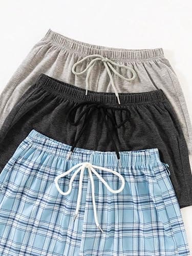 WDIRARA Women's 3 Pack Plaid Letter Graphic Pajama Shorts Elastic Waist Pj Lounge Shorts thumbnail 4