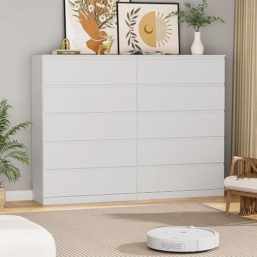 Dresser for Bedroom with 5 Drawers, 14.2" D x 31.5" W x 47.3" H, White | Modern Chest of Drawers with Hidden Drawer,Wood Storage Dresser, Storage Organizer for Living Room, Closet, Hallway thumbnail 5