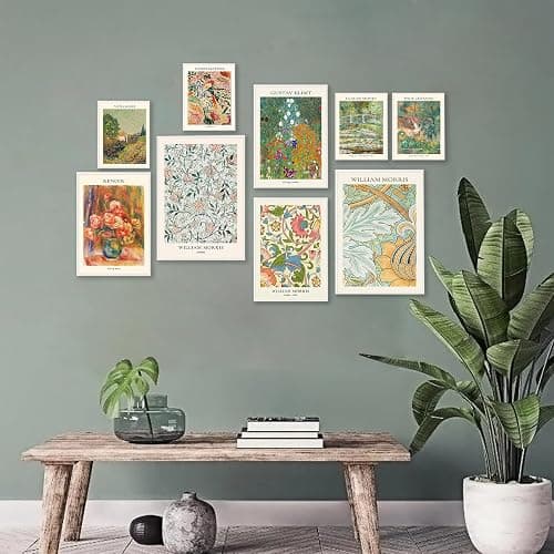 Vintage Eclectic Wall Art Prints Set of 9, Abstract Eclectic Wall Decor Matisse William Morris Van Gogh Monet Maximalist Famous Artist Painting Pictures, Trendy Maximalism Poster for Aesthetic thumbnail 6