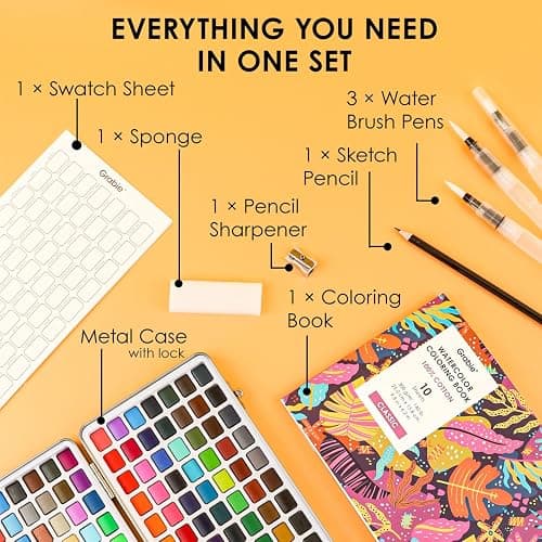 Grabie Watercolor Paint Set, Watercolor Paints, 168 Colors, Painting Set with Coloring Book, Water Brushes and Drawing Pencil, Art Supplies, Perfect Starter Kit for Watercolor Painting thumbnail 4