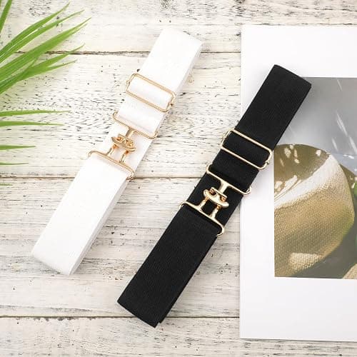 PEUTIER Women's 2pcs 1.5in Elastic Equestrian Belt, Surcingle Buckle Horse Bit Belt for Horseback Riding Sports, Black, Medium thumbnail 4