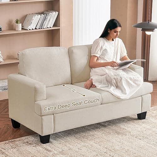 Furnimart 62" Loveseat Couch, Modern Love Seat Couches for Small Spaces, Beige Linen Sofa, Deep Seat Sofa for Living Room, Small 2 Seater Couch for Bedroom, Office thumbnail 4