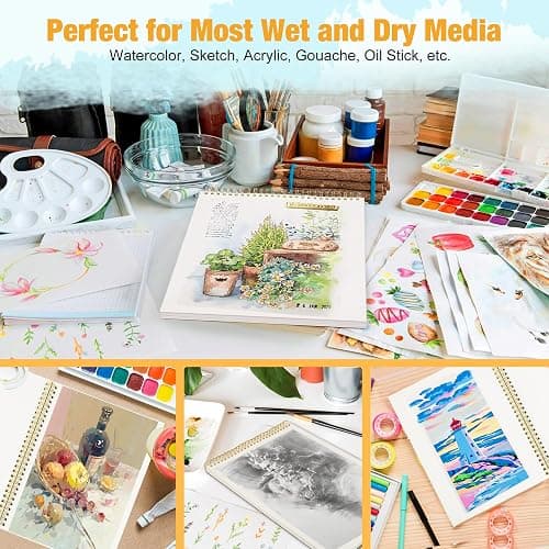 Creazic Watercolor Paper Pad, 5.5"x8.5” (24 Sheets, 140lb/300g), Spiral - Bound with Tear - Line. A Watercolor Journal and Sketchbook for Adults & Kids - Ideal for Smaller - Sized Exercises or Travel thumbnail 6