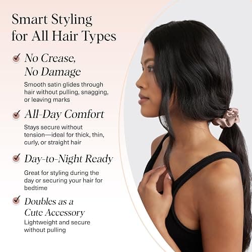 Kitsch Satin Scrunchies for Women - No Crease Hair Ties for Girls | Scrunchies For All Hair Types and Textures, Perfect for Day or Night | Ideal Gifts for Women - 5 Pcs, Cameo thumbnail 3