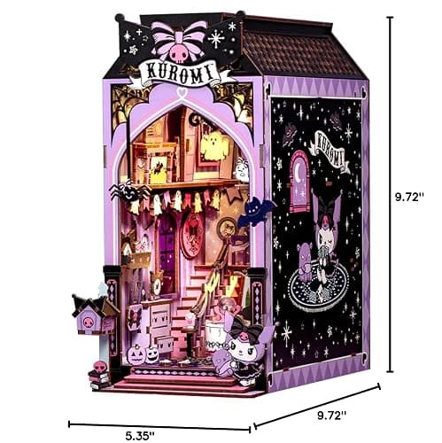 Hands Craft Kuromi Spooky House DIY Book Nook Kit – Official Sanrio Miniature Shelf Insert with Touch LED – 283-Piece 3D Puzzle for Adults & Teens – Playful & Enchanting Décor thumbnail 3