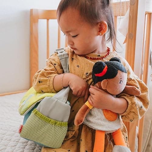 HABA Baby Doll Diaper Bag with Soft Bottle & Reusable Cloth Doll Diapers, Folds into Changing Mat, Summer Meadow Print Toddler Pretend Play Accessories for Ages 18 Months & Up thumbnail 8